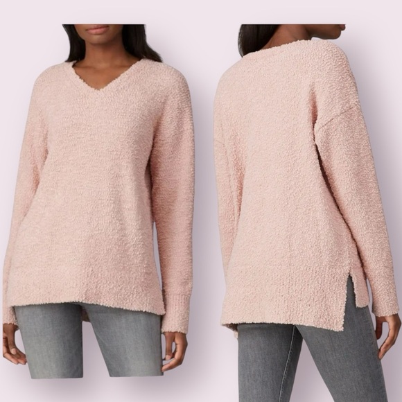Sanctuary V-Neck Plush Teddy Sweater Dusty Blush Pink Oversized Slouchy Small - Picture 1 of 13